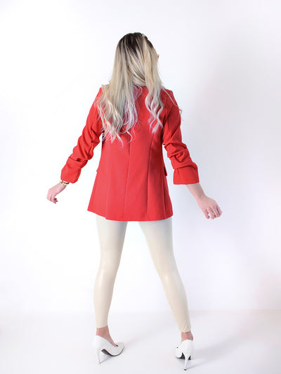 Red Ruched sleeves Blazer