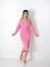 Pink Square neck Asymmetric long sleeves rib dress